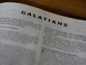 A close up of a book with the word galatians on it