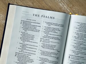 an open bible with the words the psalms on it